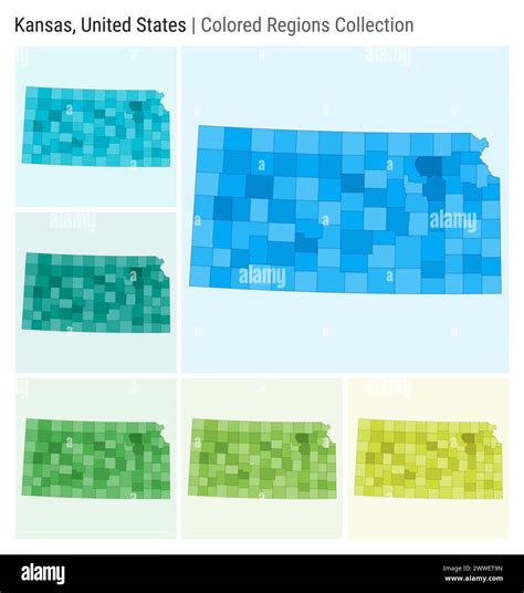 Kansas, United States. Map collection. State shape. Colored counties ...