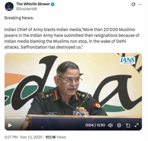 Delhi Blast: Did Army Chief Say Muslim Personnel Have Resigned En Masse ...
