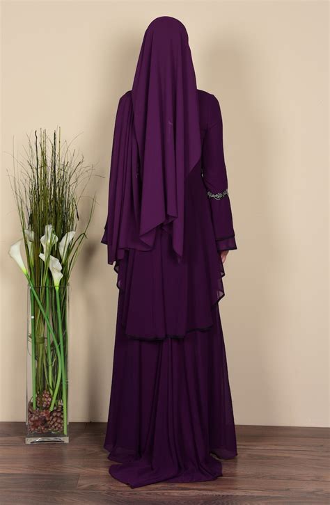 فساتين سهرة بتصميم اسلامي أرجواني 3012-04 | Sefamerve