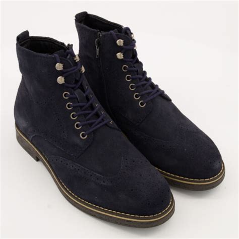 Navy Leather Wingtip Boots - TK Maxx UK