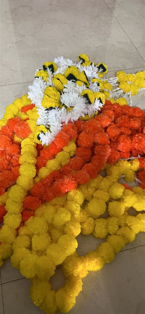 Buy Virushka Artificial Marigold Fluffy Flowers with Jasmine, Tuberoses ...