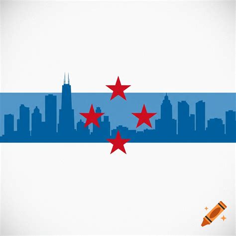 Stylized Chicago flag with blue skyline silhouettes and red stars on ...