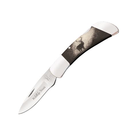 Wildlife Series | 3 1/2" White Smooth Bone Midsize Lockback | Deer ...