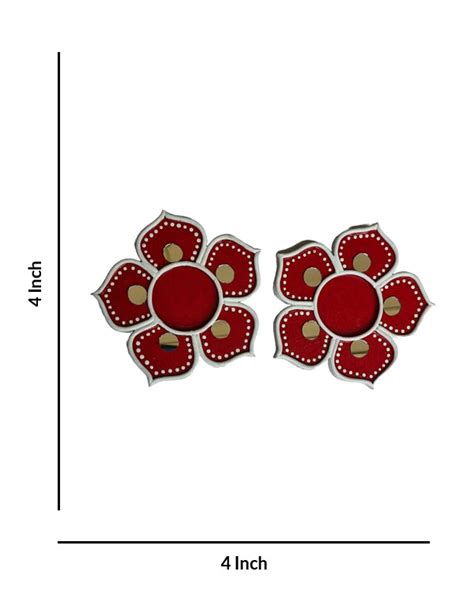 Stylized Red Flower Decorations Mandalas Tealight Candle Holders, 4 In ...