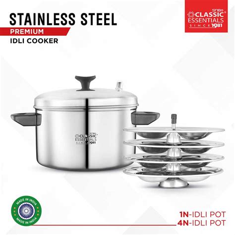 Stainless Steel Outer Lid Induction Bottom Idli Cooker (4 Plate,16Pcs ...