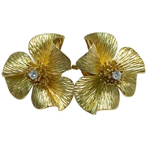 1950s Freshwater Pearl Diamond Gold Platinum Flower Head Earrings at ...