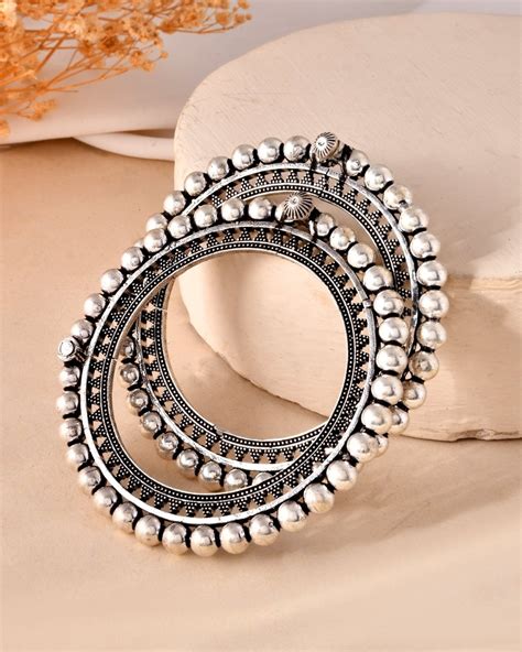 925 Sterling Silver Bold Beaded Edge Bangles – Oxidized Statement Bang ...