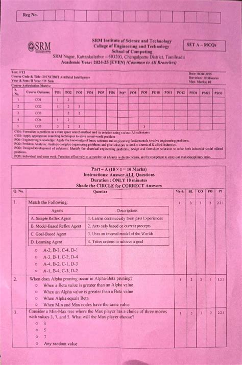 AI Question Papers: 21CSC206T Artificial Intelligence - FT3 Exam - Studocu