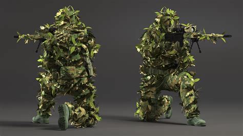 3D Sniper in Leaf Ghillie Suit Rigged for Maya model | 3D Molier ...