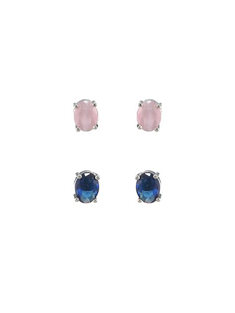 Multicolor Solitaire Leaf Silver-Plated Stud Earring Set of 5 – Priyaasi