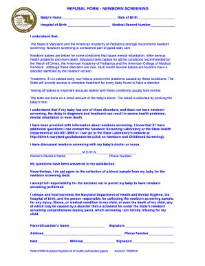 REFUSAL - NEWBORN SCREENING Doc Template | pdfFiller