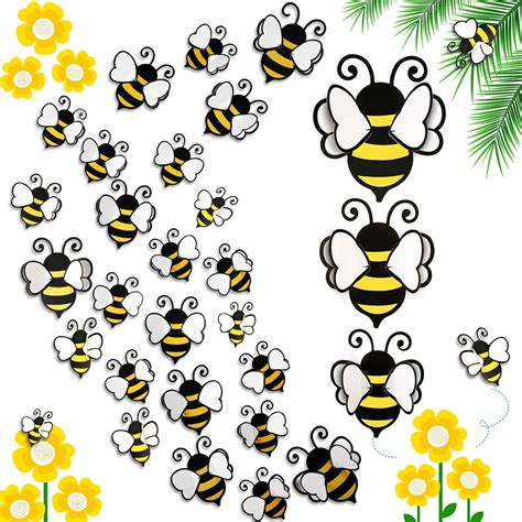 Buy 48 Pieces 3D Bee Stickers Yellow Bumblebee Decor Removable Mural ...