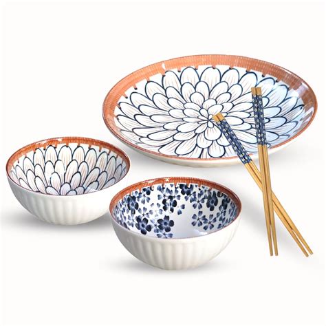 Buy YELONA Japanese Ramen Porcelain Dinner Set with 2 Soup Bowls | 2 ...