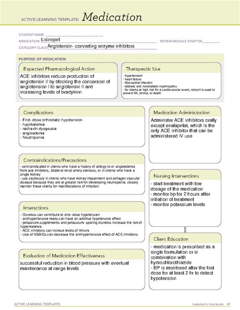 Lisinopril Med - ati medication template - ACTIVE LEARNING TEMPLATES ...