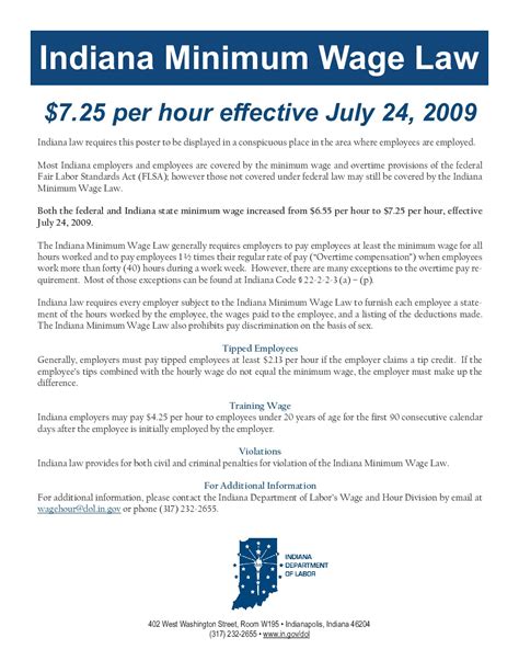 Free Indiana Minimum Wage Labor Law Poster 2021