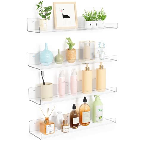 "Upsimples 15"" Acrylic Floating Display Shelf Set, 4pack Wall Mounted ...