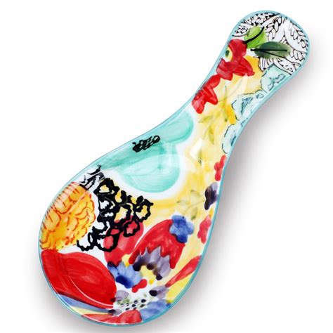 Colorful Hand Painted Spoon Rest - Ceramic Large Spoon Holder for ...