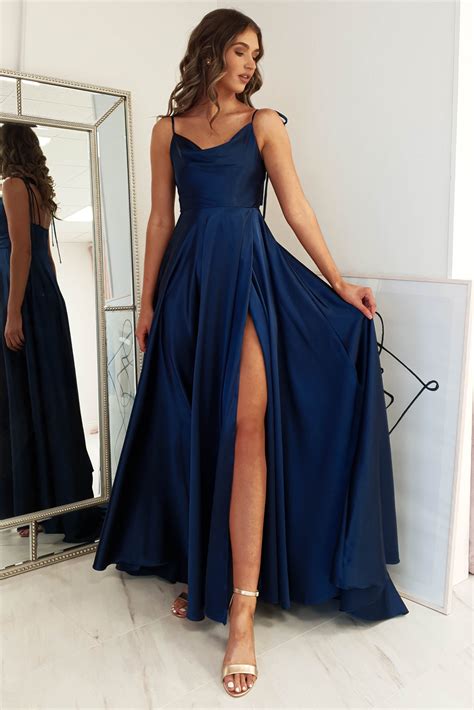 Anna Cowl Neckline Gown | Navy - XXL | Pretty prom dresses, Deb dresses ...