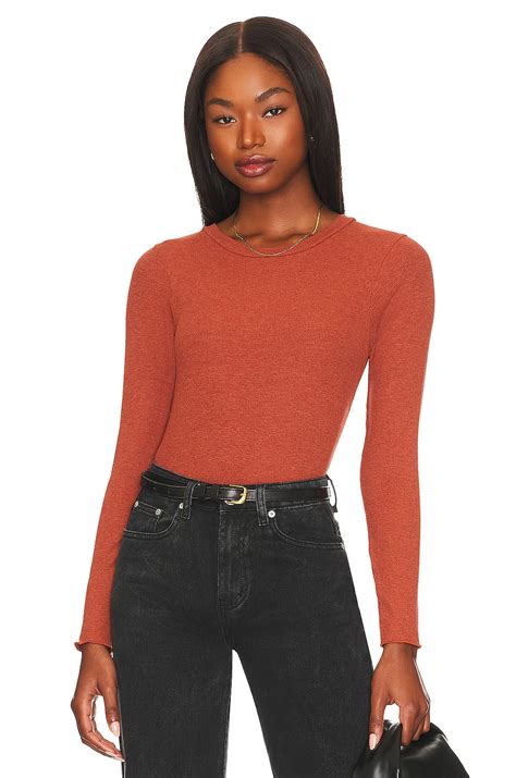 LNA Arya Cropped Long Sleeve Top in Cinnabar | REVOLVE