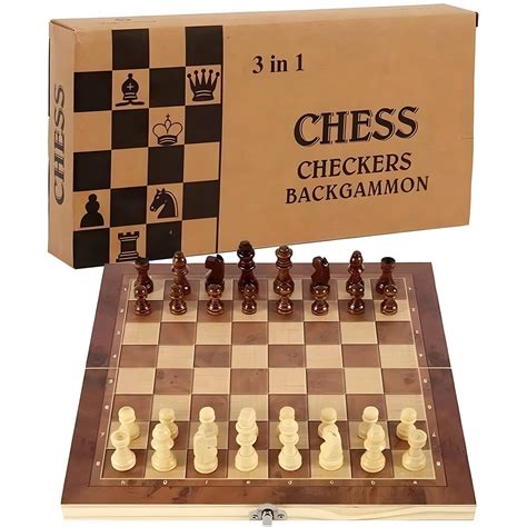 Buy Joyzzz Wooden Chess Set, 3 in 1 Chess Checkers Backgammon Set with ...