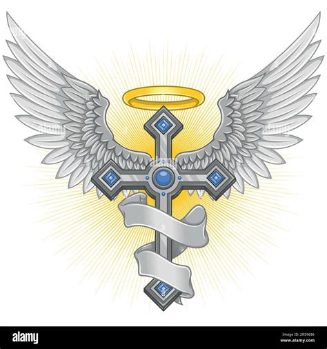 Vector design of winged cross with ribbon, heavenly cross with wings ...