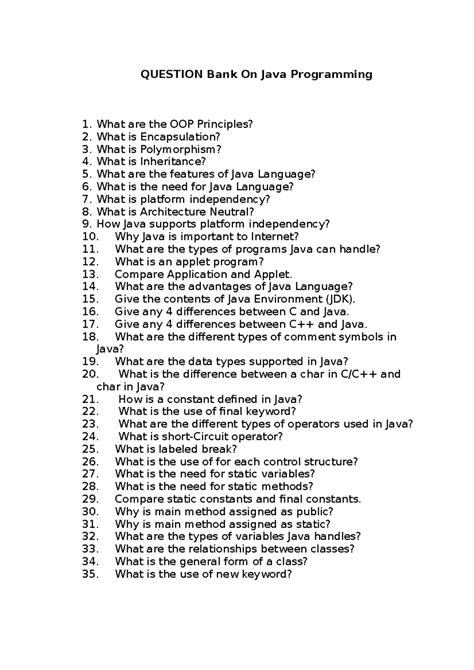 Java Programming Question Bank for Exam Preparation - Studocu