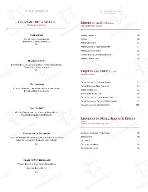 Menu au Maison Boulud restaurant, Montréal