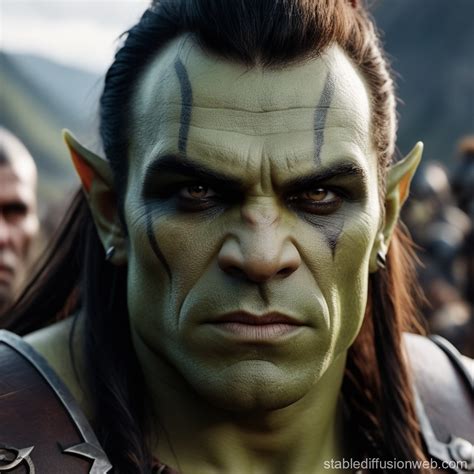 half orc warrior with grey skin in heavy plate armor with two handed ...
