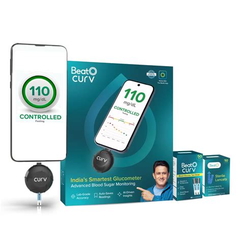 BeatO CURV Sugar Test Machine | FREE 50 Strips & 50 Lancets (Type-C USB ...