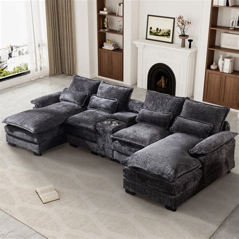 Amazon.com: ONEMMLION U Shaped Cloud Couch Sectional Sofa, 124" Comfy ...