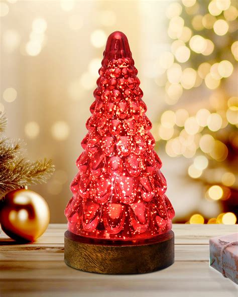 Mercury Glass Christmas Tree Xmas Trees Decorations Table Lamp Centerp ...