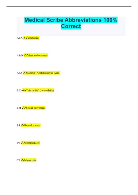 Medical Scribe Abbreviations 100% Correct - Medical Scribe ...