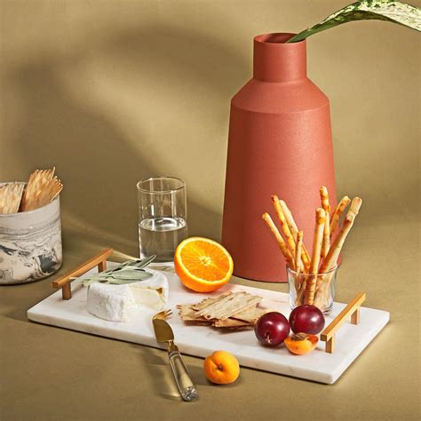 Ivory & Gold Marble Rectangle Tray Large | Buy Marble Serving Trays Online