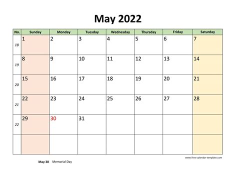 Calendar 2022 May Printable
