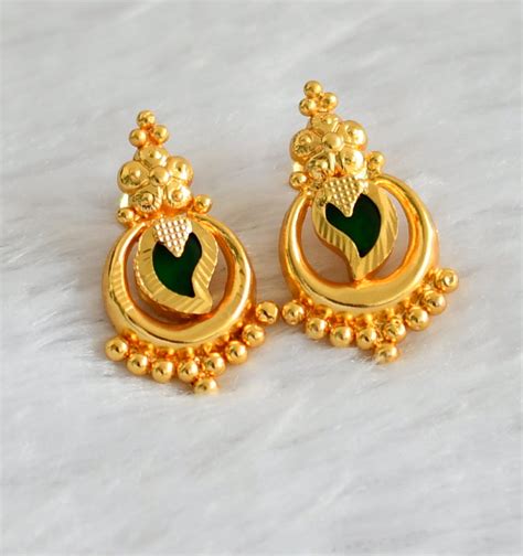 Gold tone green mango kerala round earrings dj-47205 – dreamjwell