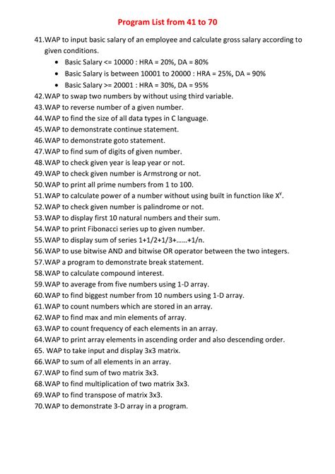 Program List 41 to 70 - Program List from 41 to 70 41 to input basic ...