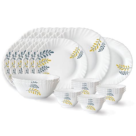 Larah by Borosil Niva Fluted Series Opalware Dinner Set of 6 Full Plate ...