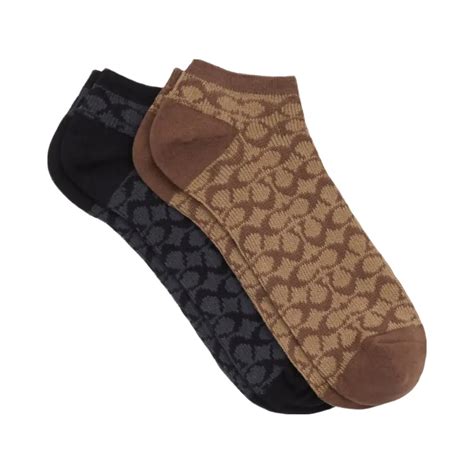 Coach Signature Ankle Socks Khaki Black Price in India | Culture Circle