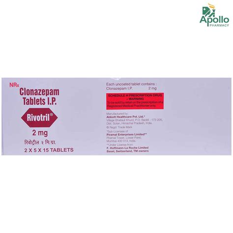 Rivotril 2 Tablet 15's Price, Uses, Side Effects, Composition - Apollo ...