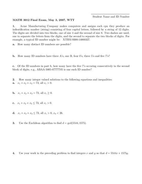 21 Questions on Applied Combinatorics - Final Exam | MATH 3012 - Docsity