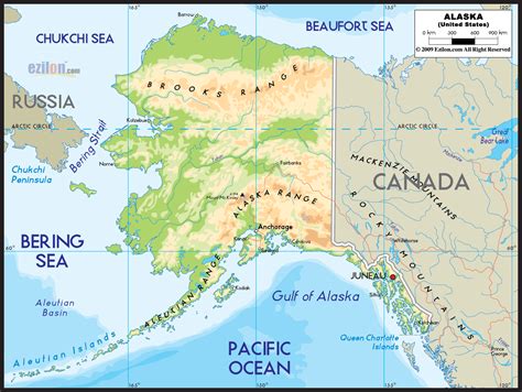 Physical Map of Alaska - Ezilon Maps
