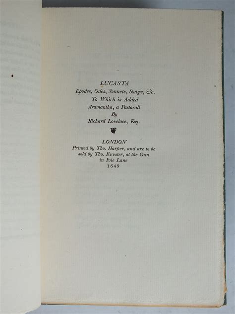 Lucasta: The Poems of Richard Lovelace Esquire [two volumes in slipcase ...