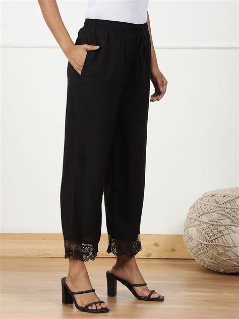Black Rayon Regular Solid Palazzo at Biba India