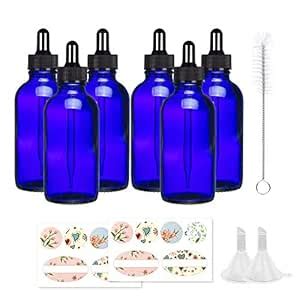 STARSIDE 6 Pack 120 ml 4 oz Blue Glass Bottles with Glass Droppers and ...