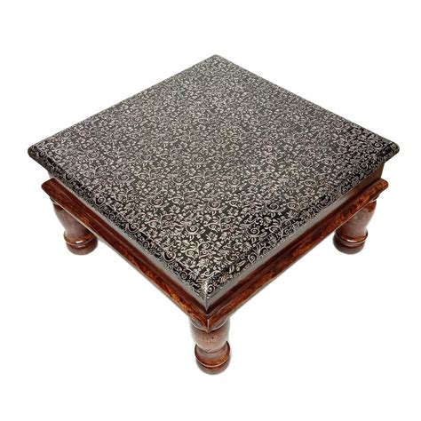 BTC Wooden Antique Brass Art Pooja Chowki/Pata/Patla/Chawrang ...