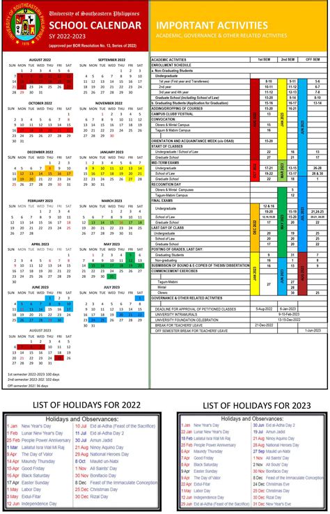 Calendar - University of Southeastern Philippines
