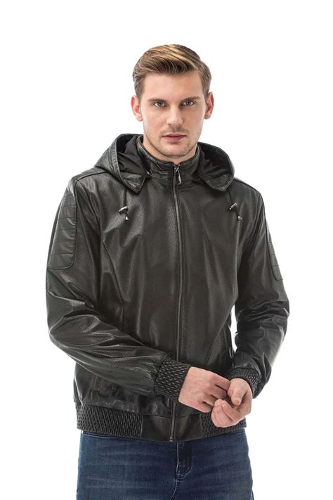 Mens Hooded Leather Jacket