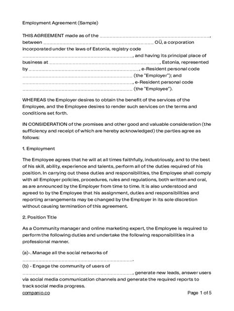 Fillable Online companio-employment-contract-sample Fax Email Print ...