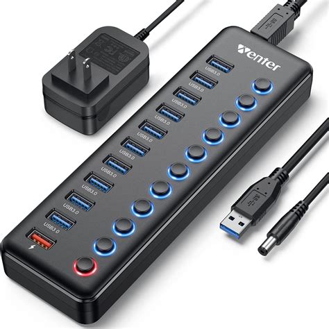 Amazon.com: Powered USB Hub, Wenter 11-Port USB Splitter Hub (10 Faster ...