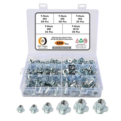 Epi-Torque 180 Pcs M4 5 6 8 10 Zinc Plated Steel T Nuts Four Claw Nuts ...